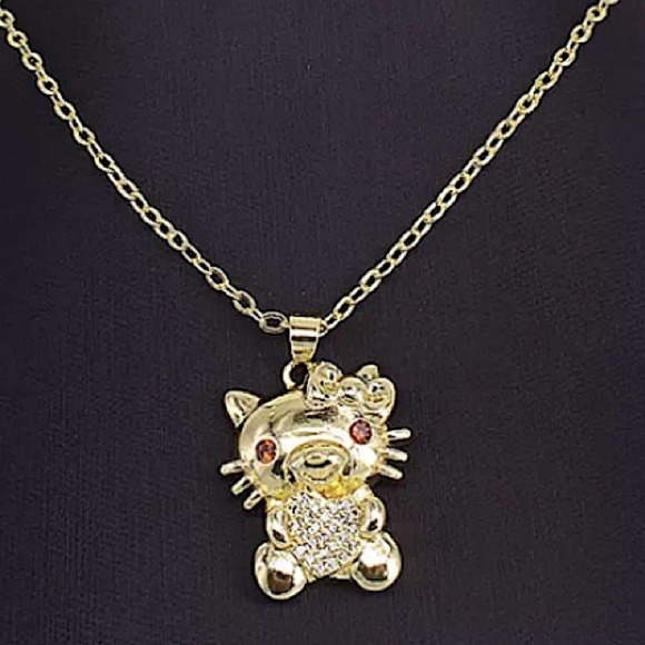 Gold 18K GP Hello Kitty Zircon Necklace Earrings Set - Picture 4 of 5